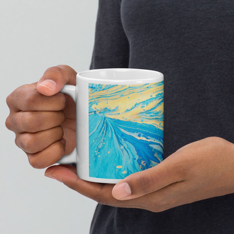 Mr UVD Blue and Yellow Abstract Pattern Ceramic Coffee Mug - Image 4