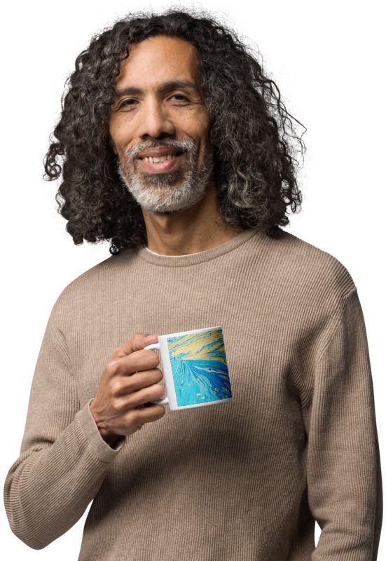 Mr UVD Blue and Yellow Abstract Pattern Ceramic Coffee Mug - Image 5