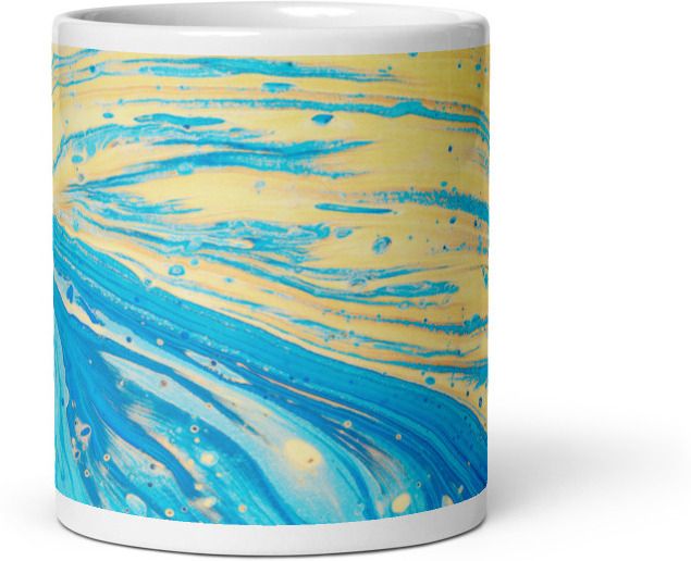 Mr UVD Blue and Yellow Abstract Pattern Ceramic Coffee Mug - Image 2