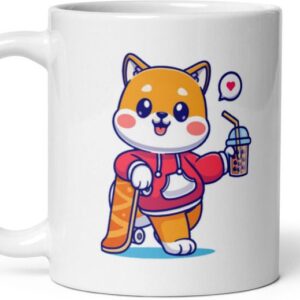 Mr UVD Cat with his shake and Skateboard Ceramic Coffee Mug