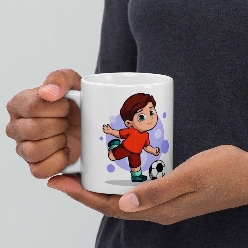 Mr UVD Cute Boy Playing Football 868 Gift Item for Sports Lovers Friends Boys Ceramic Coffee Mug - Image 3