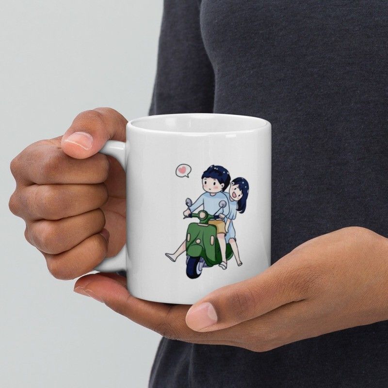 Mr UVD Cute Nibba Nibbi Coffee Mug Taking a ride on Scooty 807 Gift Item for Girlfriend Ceramic Coffee Mug