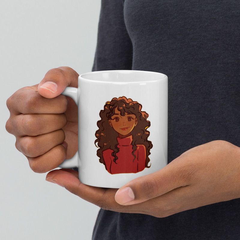Mr UVD Girl With Curly Hair Ceramic Coffee Mug