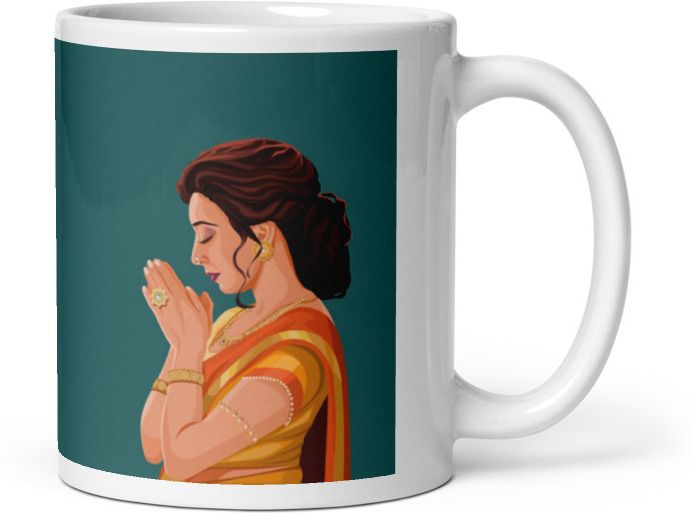 Mr UVD Indian Girl Doing Namastey Ceramic Coffee Mug - Image 3