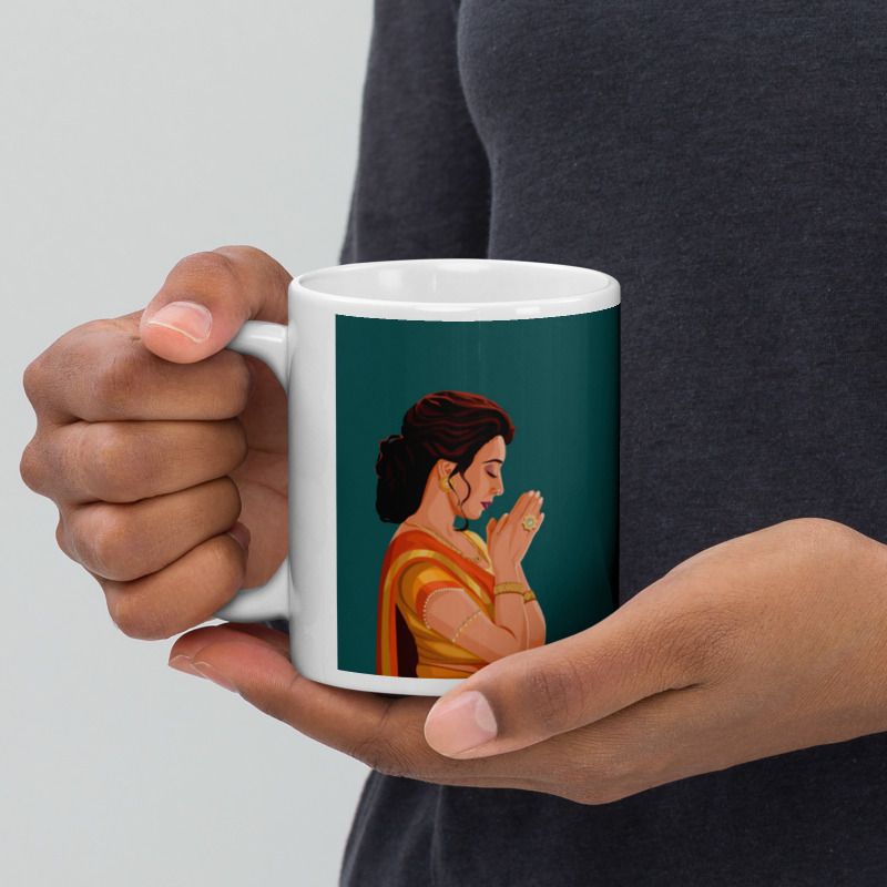 Mr UVD Indian Girl Doing Namastey Ceramic Coffee Mug - Image 4