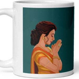 Mr UVD Indian Girl Doing Namastey Ceramic Coffee Mug