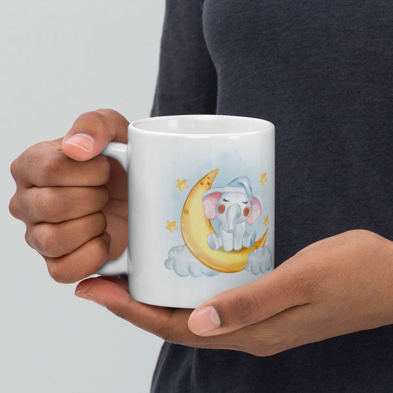 Mr UVD Little Elephant on Moon Ceramic Coffee Mug