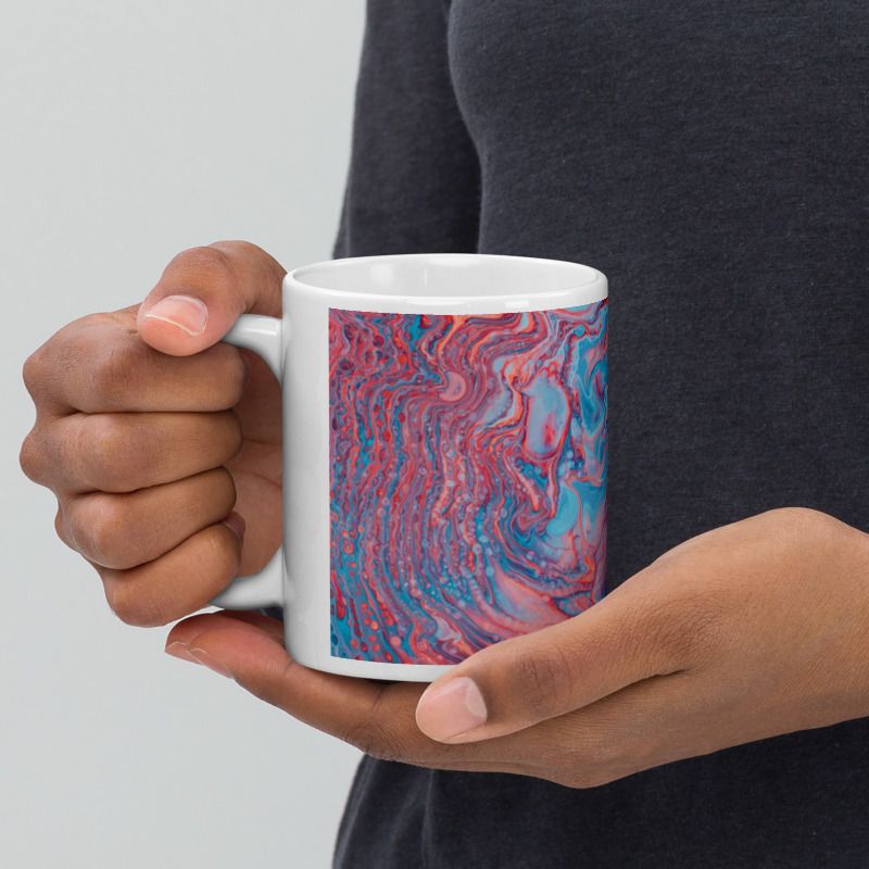 Mr UVD Red and Blue Water Illustration Ceramic Coffee Mug - Image 4