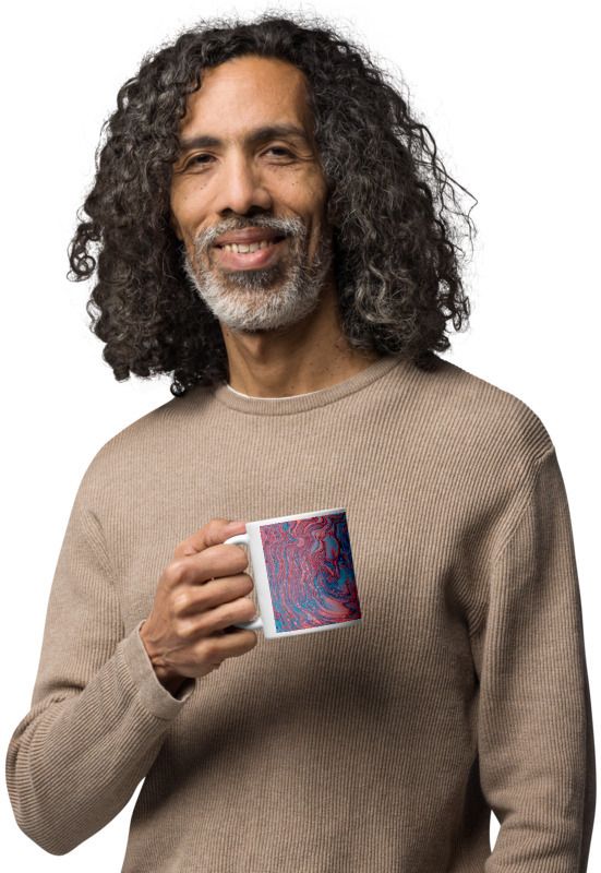 Mr UVD Red and Blue Water Illustration Ceramic Coffee Mug - Image 5