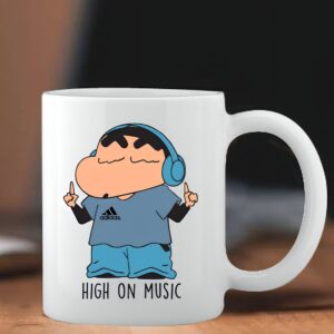 Mr UVD Shinchan High on Music Double Sided Printed Design Ceramic mug For Gifts Ceramic Coffee Mug