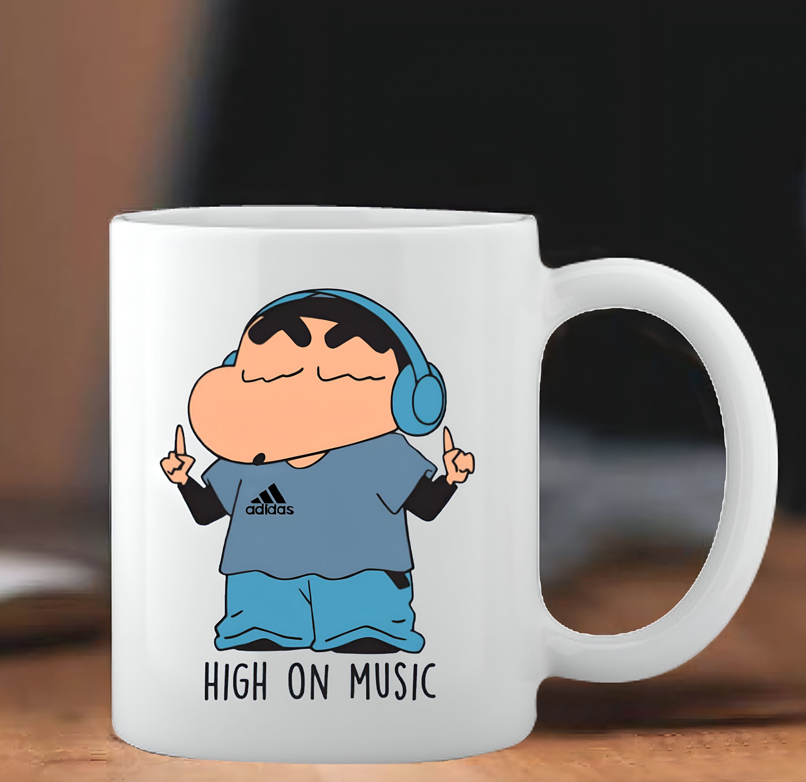 Mr UVD Shinchan High on Music Double Sided Printed Design Ceramic mug For Gifts Ceramic Coffee Mug