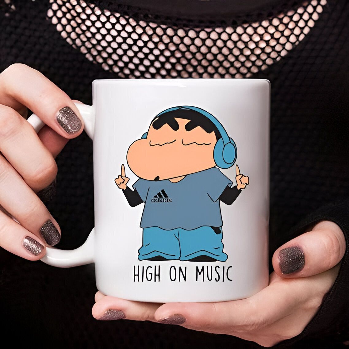 Mr UVD Shinchan High on Music Double Sided Printed Design Ceramic mug For Gifts Ceramic Coffee Mug - Image 2